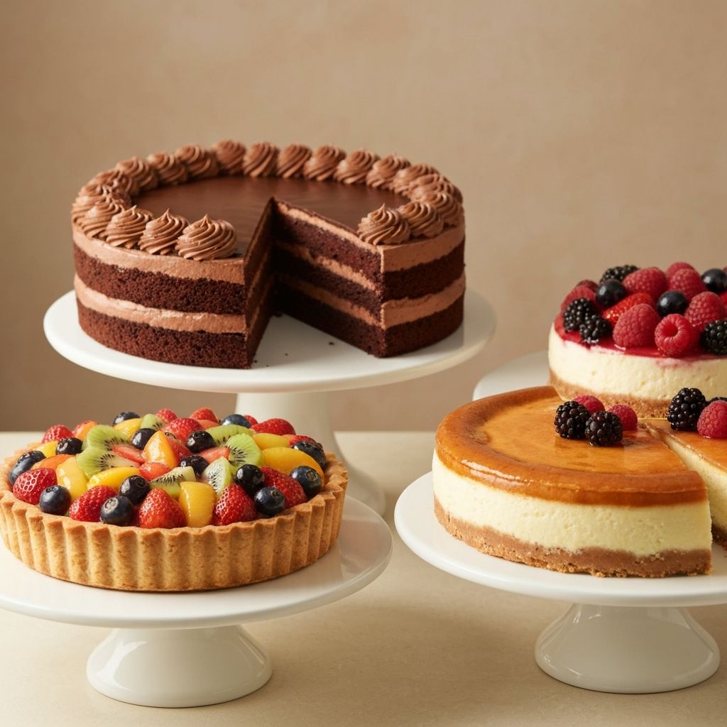 Celebration cakes, cheesecakes and tarts